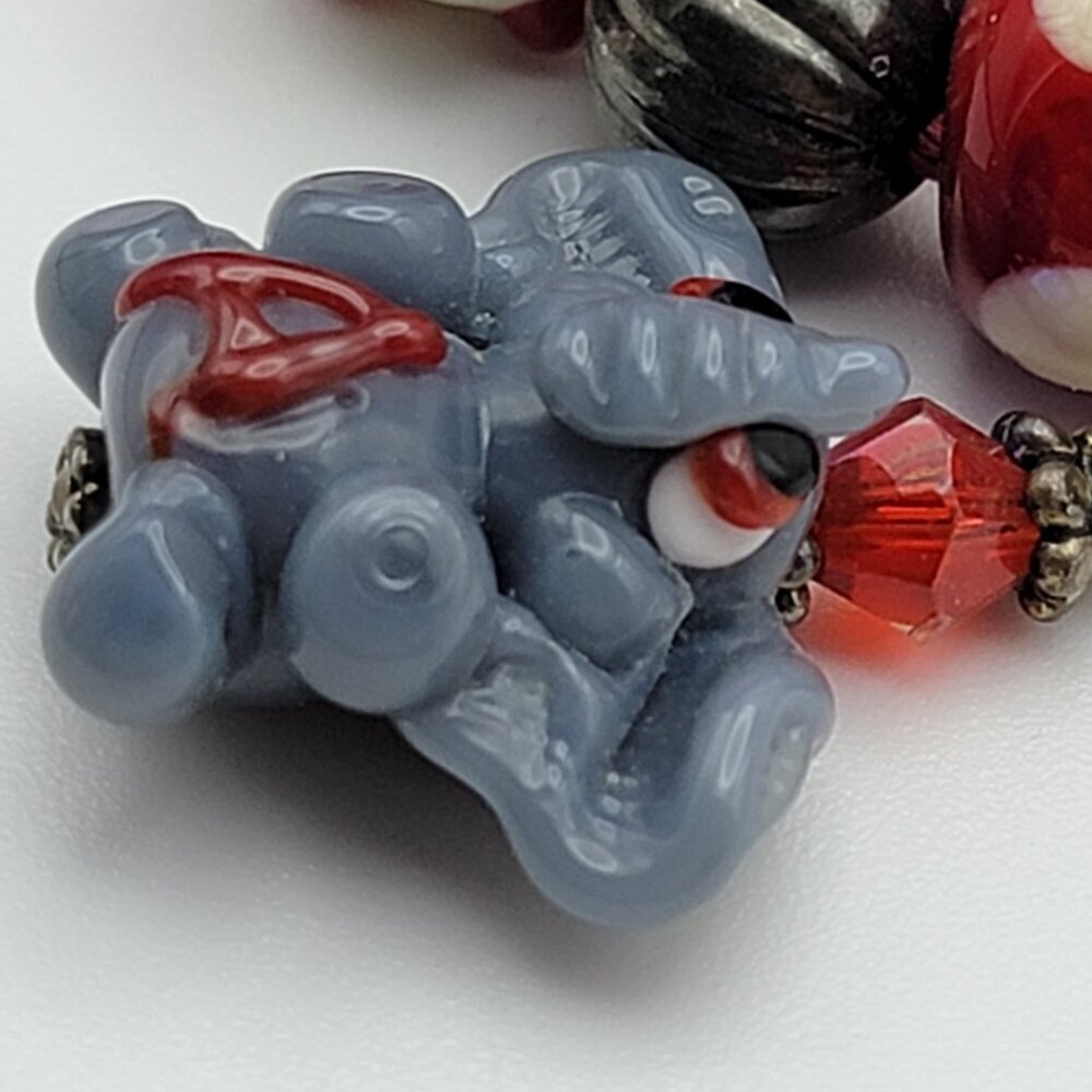 SX 925 Thai Polka Dot Glass Bead Letter A Elephant Pendant Cord Necklace 18" Adj - Picture 3 of 10